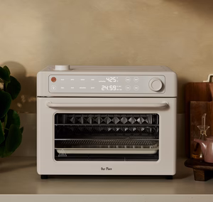 White toaster oven on a kitchen counter